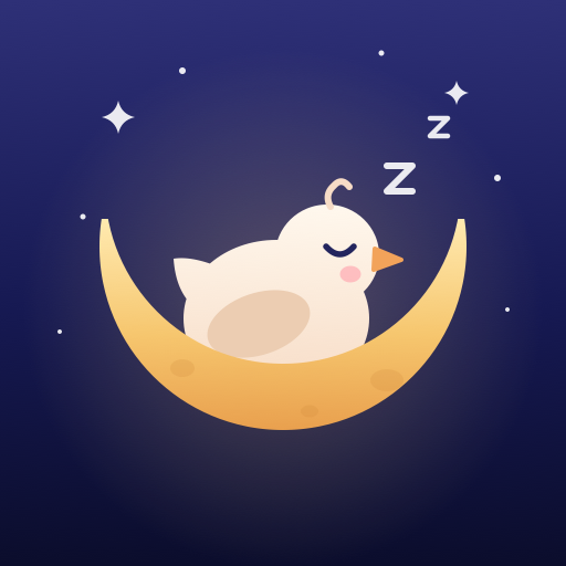 Hushling app icon: a sleeping chick in a crescent-moon cradle